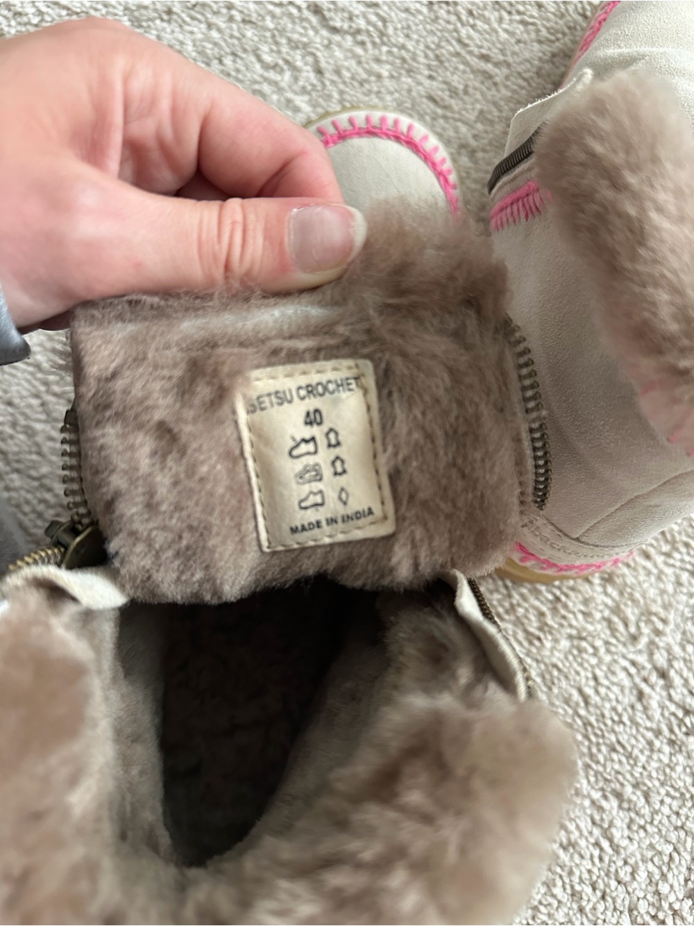Cozy Cream Ankle Boot with Pink Stitching - Picture 5 of 5